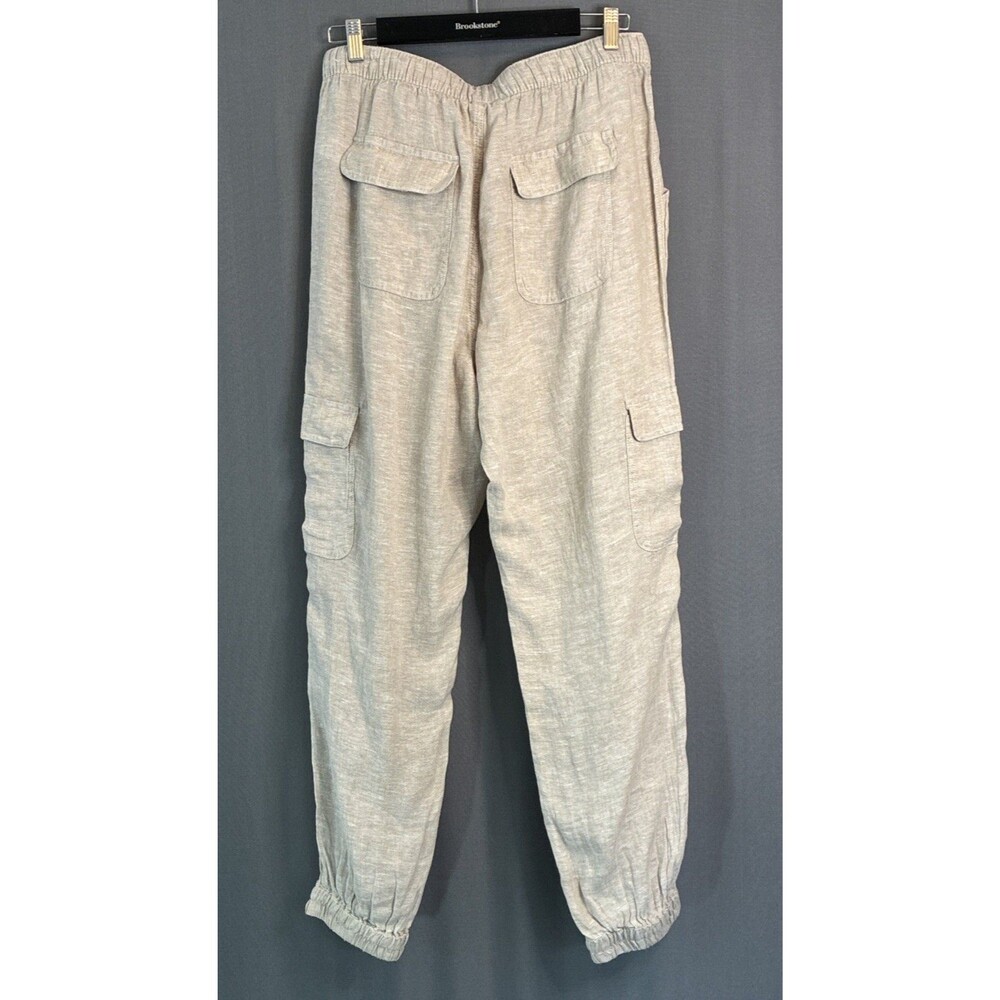 Nicole Miller Cargo Jogger Linen Pants Large Beige Tan Pull On Coastal Lagenlook - Picture 4 of 16